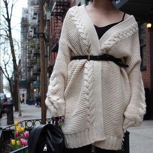 Long Open Cardigan with Cables